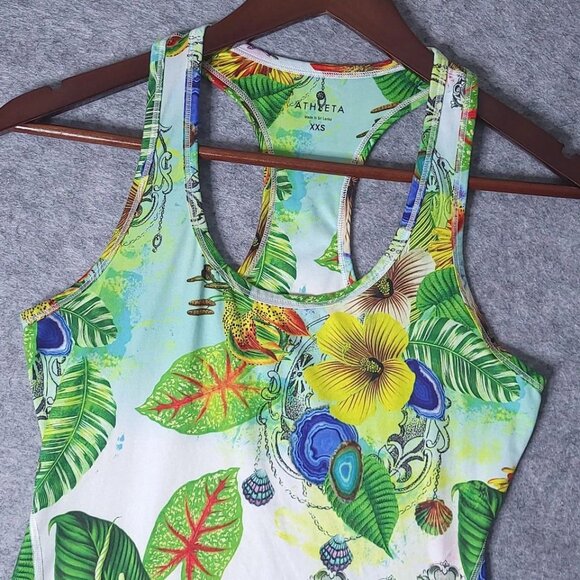 ATHLETA Tank Top Tropical Floral Racerback Scoop Neck Pullover Activewear XXS - Picture 3 of 7